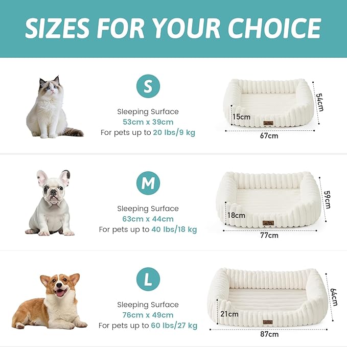 Orthopedic Dog Bed for Medium Dogs & Large Dogs - Washable Rectangle Pet Bed with Anti-Slip Bottom, Soft Calming Cat & Puppy Bed for Indoor Pets (35"x25"x8", Cream)