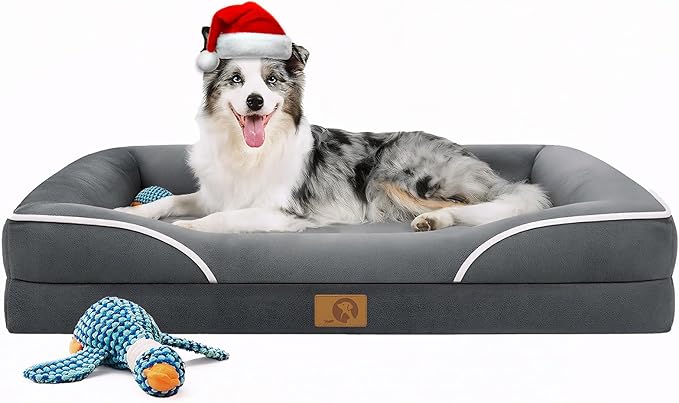 Homemate Dog Bed Large Sized Dog: 42x30 inch Orthopedic Large Dogs Bed XL Outdoor Pet Cat Bed Sofa Supplies with Toy Dogs Crate Pad Couch with Removable Washable Cover & Non-Slip Botton Dark Grey