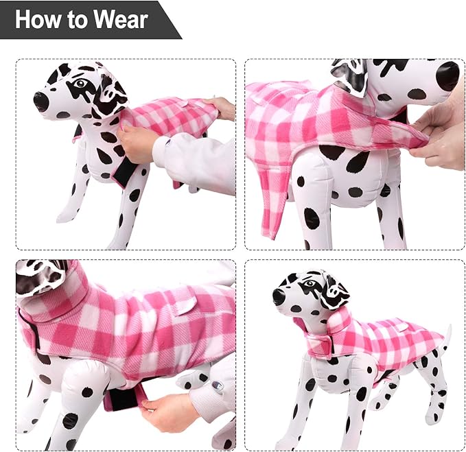 ASENKU Dog Winter Coat, Fleece Doggie Jacket Plaid Reversible Vest Waterproof Windproof Cold Weather Clothes for Small Medium Large Dogs (Pink,3XL)