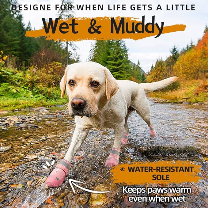 Dog Shoes for Large Dogs, Medium Dog Boots & Paw Protectors for Hardwood Floors, Outdoor Dog Booties for Hot Pavement Winter Snow Hiking, Waterproof Dog Shoes with Reflective Strips Size 6