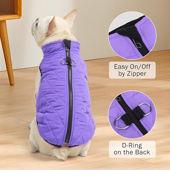 SCENEREAL Dog Winter Coat - Warm Dog Jacket with Built-in Harness for Small & Medium Dogs, Waterproof Cold Weather Coat with Zipper, Fleece Puffer Vest Windproof Snow Clothes for Puppy & Pet
