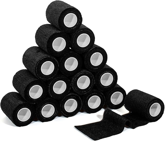 Self Adhesive Bandage Wrap,Bandage Tape,Medical Tape,Vet Tape,Athletic Tape Gauze,for First Aid,Sports, Wrist, Ankles(16 Rolls,3inch*5Yards), 16pcs Black