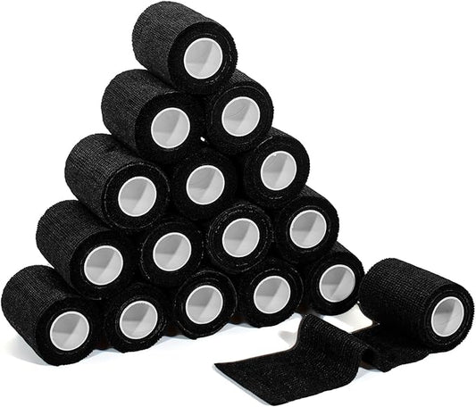 Self Adhesive Bandage Wrap,Bandage Tape,Medical Tape,Vet Tape,Athletic Tape Gauze,for First Aid,Sports, Wrist, Ankles(16 Rolls,3inch*5Yards), 16pcs Black
