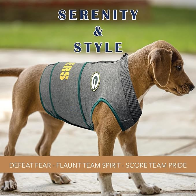 NFL GREEN BAY PACKERS Dog Anxiety Shirt Calming Soothing Solution Vest, for Dogs & Cats with Anxiety, Fears, Fireworks, Loud Noises, Dark, Lonely Keeps Dogs Calm Feeling Safe, Relaxing Jacket, X-Small