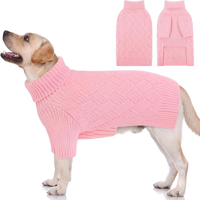KOESON XXL Dog Sweater for Large Dogs, Extra Large Dog Christmas Sweater, Thick Warm Xmas Sweaters for Big Dogs, Pet Winter Apparel for Labrador, Golden Retriever, Doberman, Pitbull, Pink, XXLarge