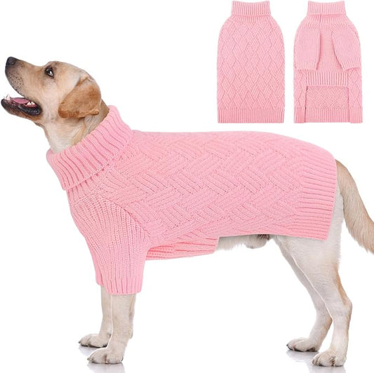 KOESON XL Dog Sweater for Large Size Dogs, Turtleneck Extra Large Sweater for Dogs Girl Boy, Warm Large Dog Sweaters for Christmas, Soft Doggie Winter Knitwear with Sleeves, Pink, XLarge