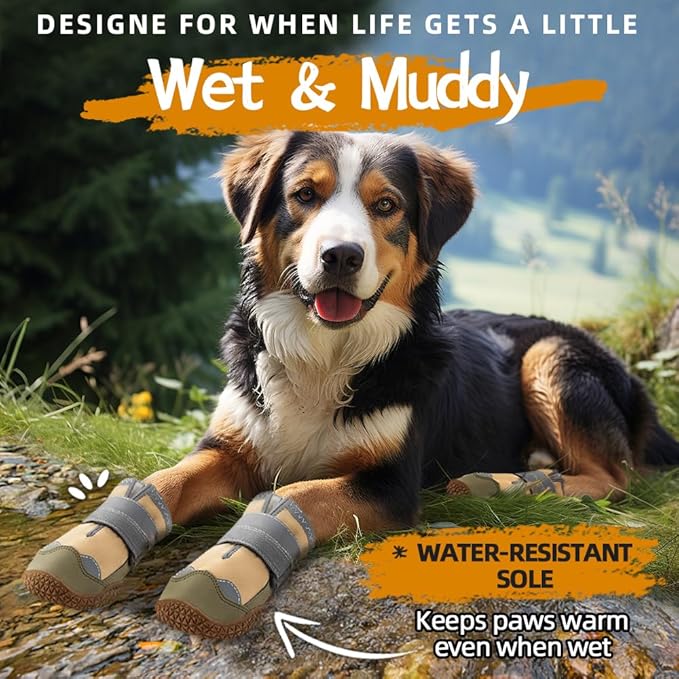 Dog Shoes for Large Dogs, Medium Dog Boots & Paw Protectors for Hardwood Floors, Outdoor Dog Booties for Hot Pavement Winter Snow Hiking, Waterproof Dog Shoes with Reflective Strips Size 7