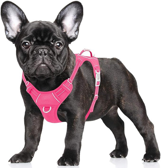 BARKBAY No Pull Dog Harness Large Reflective Dog Harness with Front Clip and Easy Control Handle for Walking Training Running with ID tag Pocket(Pink,S)