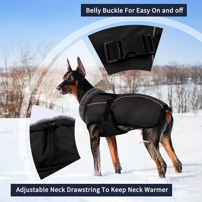 IECOii Extra Warm Dog Coat - Reflective, Adjustable Winter Jacket with Buckle & Turtleneck for Small to Extra Large Dogs