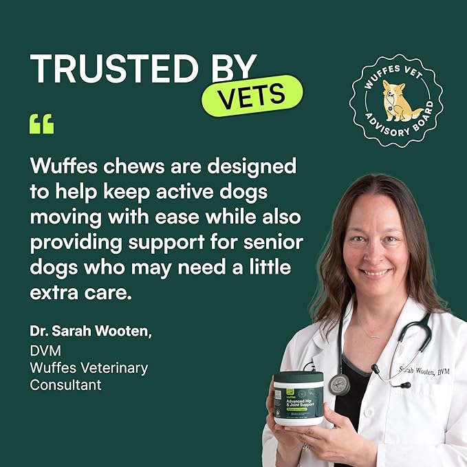 Wuffes Advanced Dog Hip and Joint Supplement with Glucosamine, Chondroitin, Omega 3, MSM, and Green Lipped Mussel, 30 Pork Flavored Chews for Large Dog Breeds