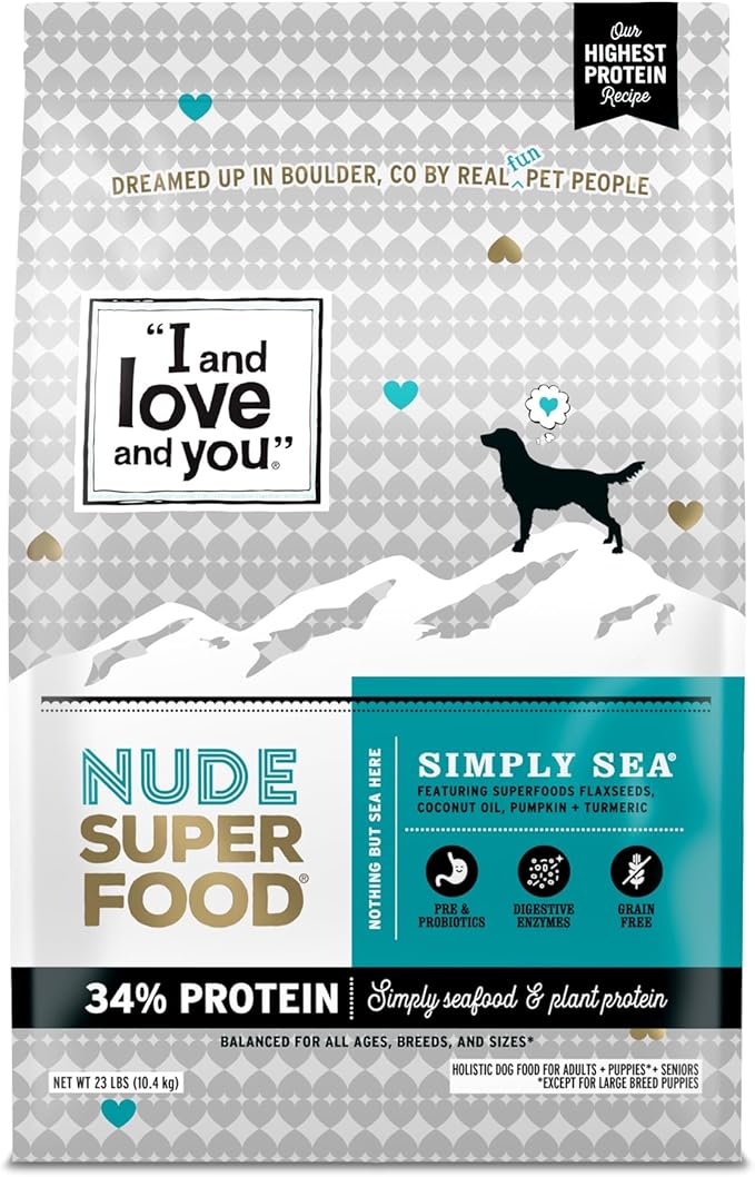 I AND LOVE AND YOU Nude Super Food Dry Dog Food - Salmon + Whitefish - Prebiotic + Probiotic, Grain Free, Real Meat, No Fillers, 23lb Bag