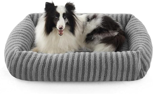 MIXJOY Dog Bed Large Size, Washable Large Dogs Bed with Removable Cover, Rectangle Doggy Beds for Big Dogs, Soft Warming Calming Pet Bed with Non-Slip Bottom, 36"x27"x8", Grey