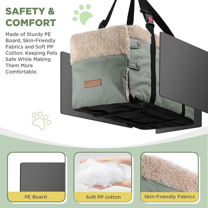 Center Console Dog Car Seat for Small Dogs,PU Leather Small Dog Car Booster Seat,Washable Foldable with Safe Protection Hooks Adjustable Straps and Storage Pocket Pet Up to 15lbs-Green