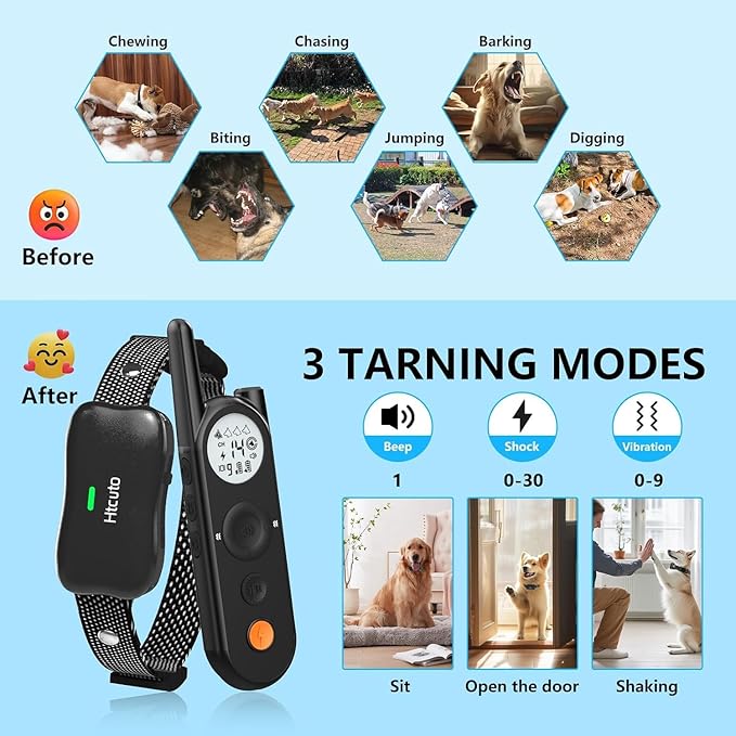 Wireless Dog Fence & Electronic Training Collar 2 in 1, 3500FT Wireless Fence, 6100FT Remote Training, IPX7 Waterproof Collar 185 Days Rechargeable Battery