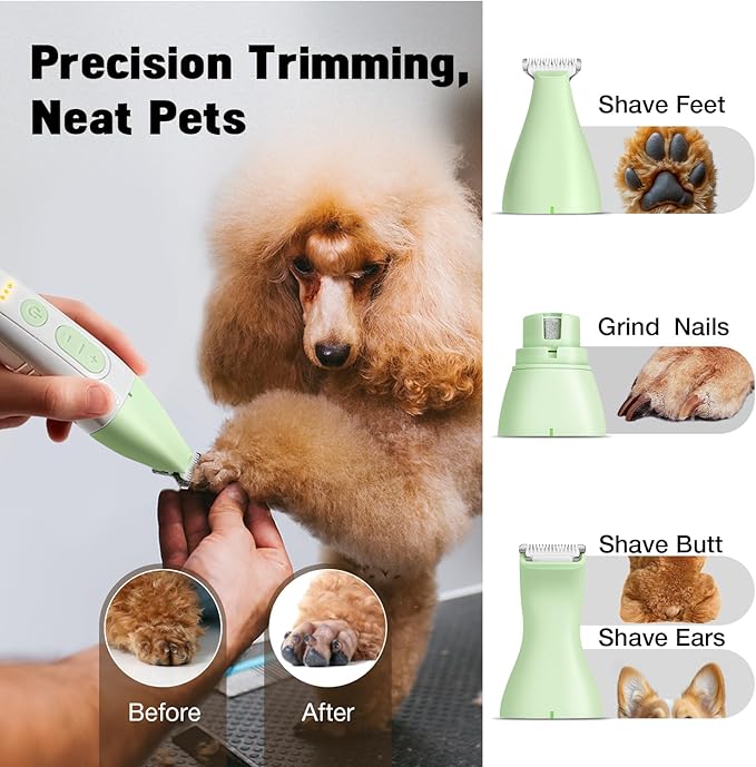 Dog Grooming Kit, Dog Clippers for Grooming for Thick Heavy Coats, Professional Pet Paw Trimmer Nail Grinder Low Noise Rechargeable Stainless Steel Hair Trimmer for Dogs Cats Animals