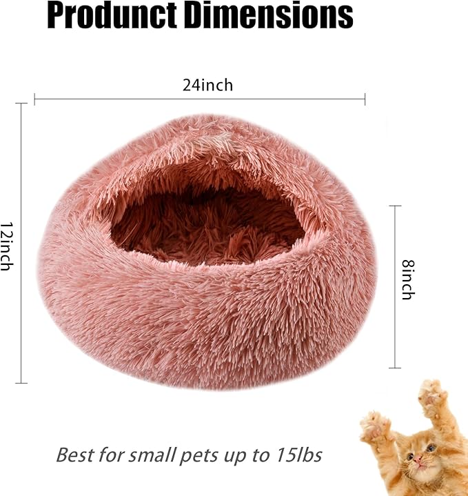 Cat Beds for Indoor Cats,Cat Cave for Puppy and Kitty,Calming Small Dog Bed for Small Dogs with Cover Cave,Cozy Warming Fluffy Washable Anti-Slip Pet Sleeping Bag(24 * 24inch,Leather Pink)