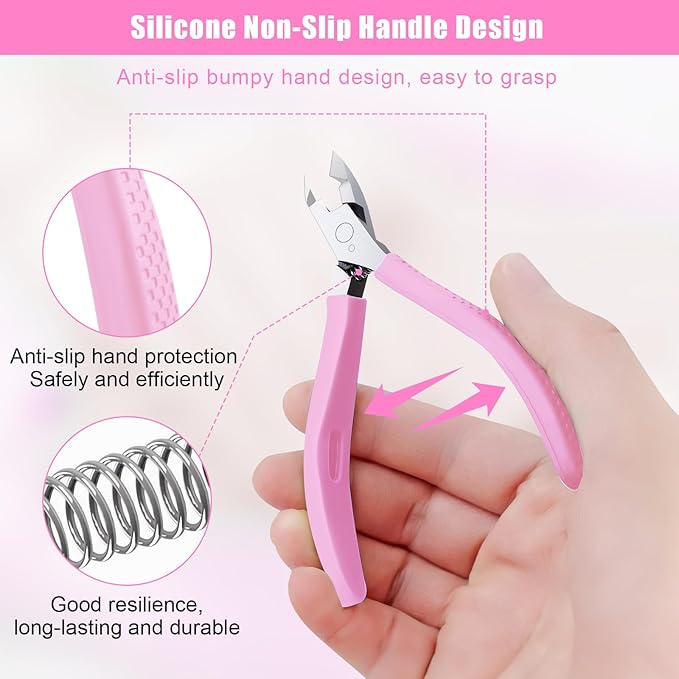 Cuticle Trimmer - Jaw Extremely Sharp - Cuticle Clippers for Nails with Silicone handle - Non-Slip - Professional Cuticle Cutter, Dead Skin Remover Stainless Cuticle Remover Tool-Pink