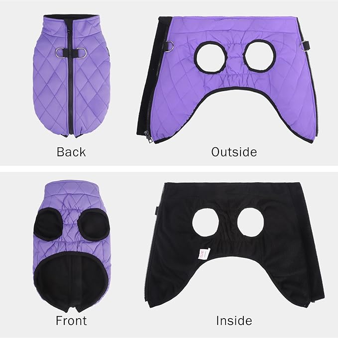 SCENEREAL Warm Dog Jacket - Winter Coat with Harness, Waterproof, Fleece Puffer Vest Windproof Snow Clothes for Small to Medium Dogs