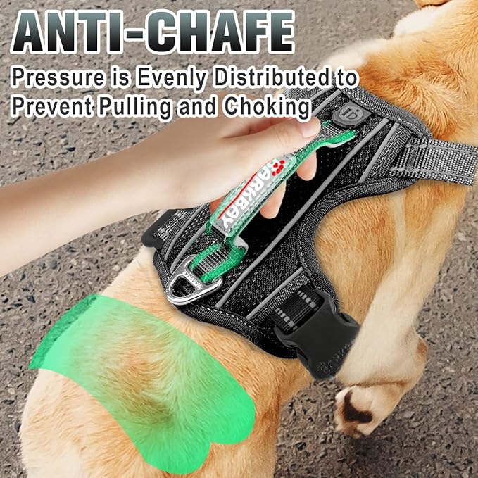 BARKBAY No Pull Dog Harness Large Reflective Dog Harness with Front Clip and Easy Control Handle for Walking Training Running with ID tag Pocket(Black,L)