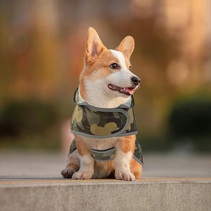 Dog Raincoat for Medium Dogs Waterproof Hooded Rain Jacket with Reflective Strips Leash Hole & Poncho Adjustable Fit (CamoDuck,M)