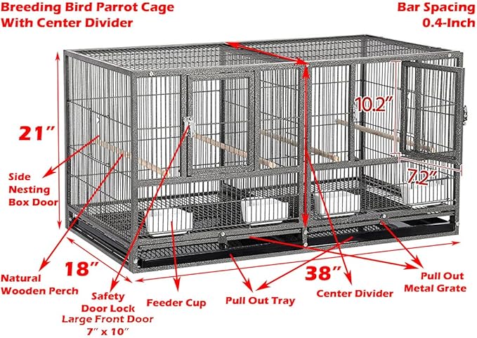 Combo Breeding Stacker Center Divided Breeder Bird Flight Double Rolling Cage with Side Breeding Nest Door (Black Vein, Single Stack Without Stand)