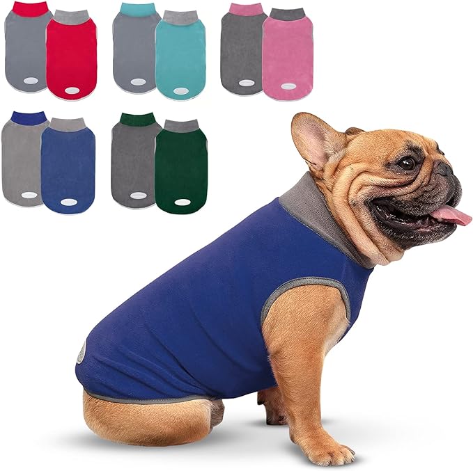 cyeollo 2 Pack Dog Fleece Sweater Stretchy Sweatshirt Pullover Dog Vest with Reflective Stripe Pet Clothes Lightweight Pet Sweaters for Small Dogs Size Grey & Blue