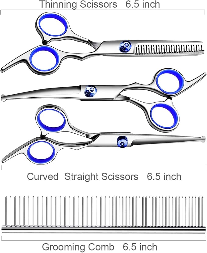 Professional Dog Grooming Scissors Kit, Titanium Coated Dog Scissors for Grooming, 5 in1 Grooming Shears Kit for Dogs Cat Pet At Home