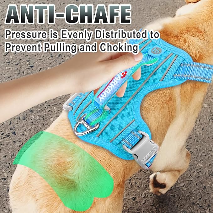 BARKBAY No Pull Dog Harness Large Reflective Dog Harness with Front Clip and Easy Control Handle for Walking Training Running with ID tag Pocket(Blue,M)