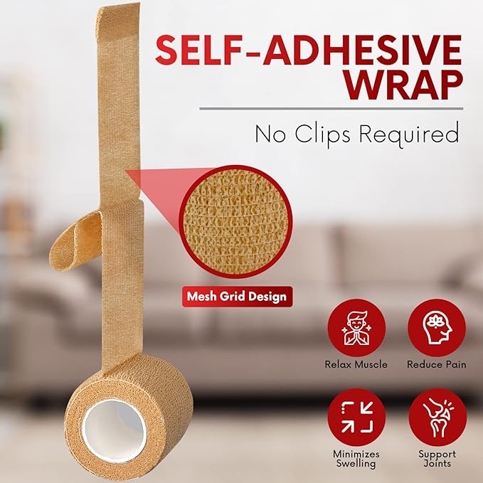 HEALQU Self Adhesive Bandage Wrap - 12 Rolls 2in x 5yd Cohesive Tape for Athletic and Sports - Self Adherent Medical Tape, Flexible, Elastic Bandages for Wrist & Ankle Vet Wrap for Dogs