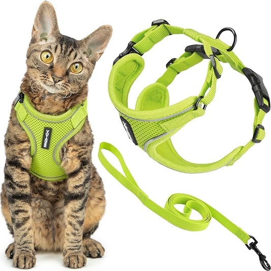 Voyager Escape Proof Cat Harness and Leash Set with Reflective Stitching, Neoprene Handle 5ft - Supports Small, Medium and Large Cats, Kittens for Walking by Best Pet Supplies - Lime, S