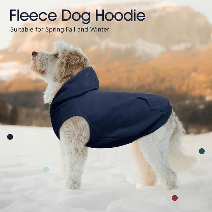 IECOii XL Dog Sweater & Pullover Hoodie for Large Dogs, Warm Fleece Layer with Hood for Cold Weather, Boys & Girls, Blue, Size XL