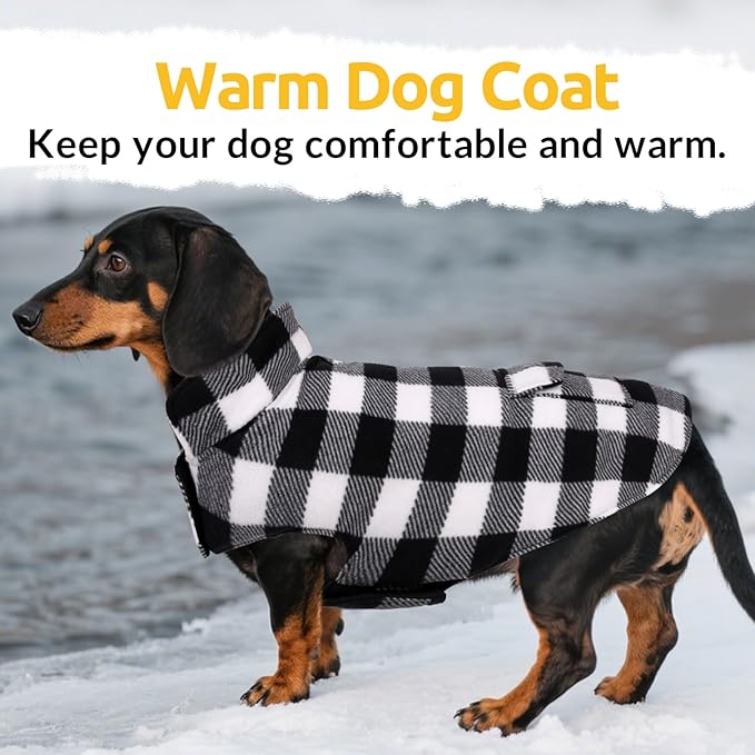 ASENKU Dog Winter Coat, Fleece Doggie Jacket Plaid Reversible Vest Waterproof Windproof Cold Weather Clothes for Small Medium Large Dogs (White, XL)