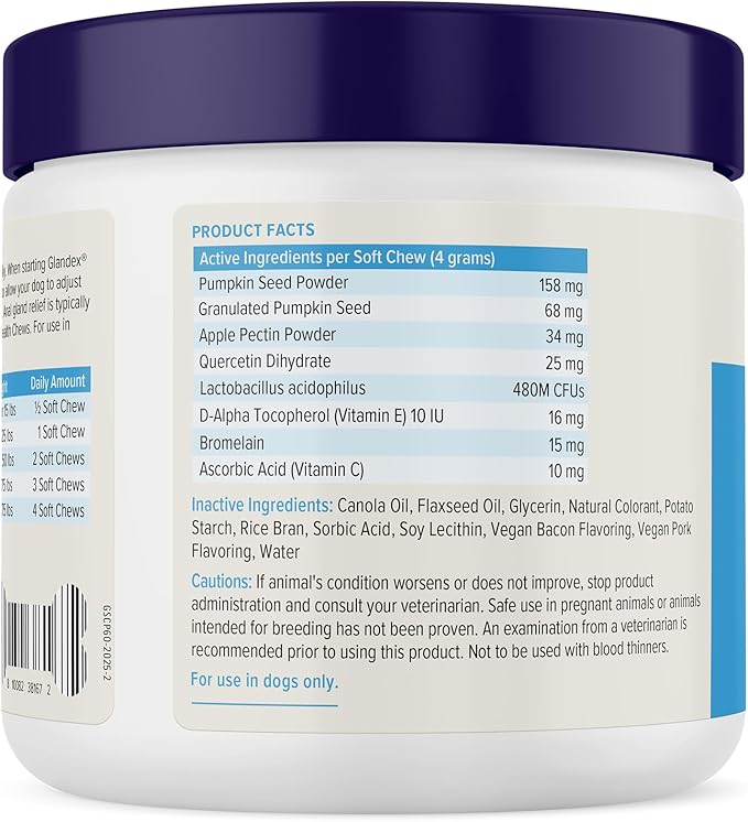 Vetnique Labs Glandex Anal Gland Soft Chew Treats with Pumpkin for Dogs Digestive Enzymes, Probiotics Fiber Supplement for Dogs Boot The Scoot (Bacon/Pork Chews, 60 Count)