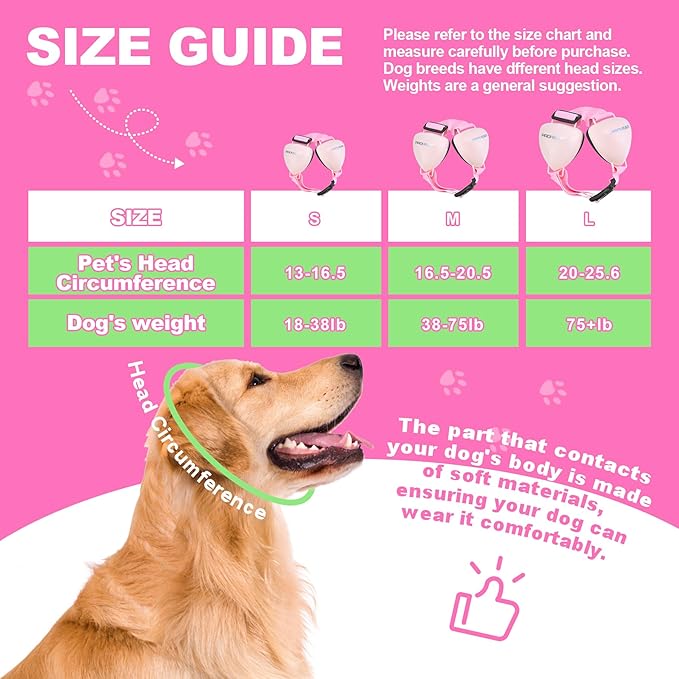 PROHEAR Dog Ear Muffs Hearing Protection for Dogs, NRR 28dB Noise Cancelling Headphones, Easy to Adjust Dog Hearing Protection Earmuffs for Thunder, Hunting, Tourism, Cars, Racing, Large, Pink