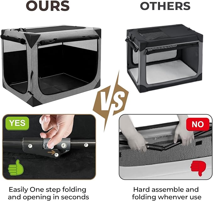 Dog Crate, Collapsible Soft Travel Crate for Large Dogs (3 Year Warranty), Indoor & Outdoor Portable Pet Kennel with Chew-Proof Mesh Window (Dark Gray, 30" L x 21" W x 21" H)