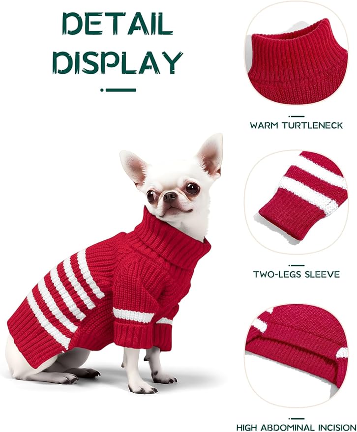 Haloumoning Small Dog Pullover Sweater, Striped Knitted Pet Sweaters for Fall Winter Dog Clothes, Turtleneck Thick Warm Clothes for Small Medium Large Dogs