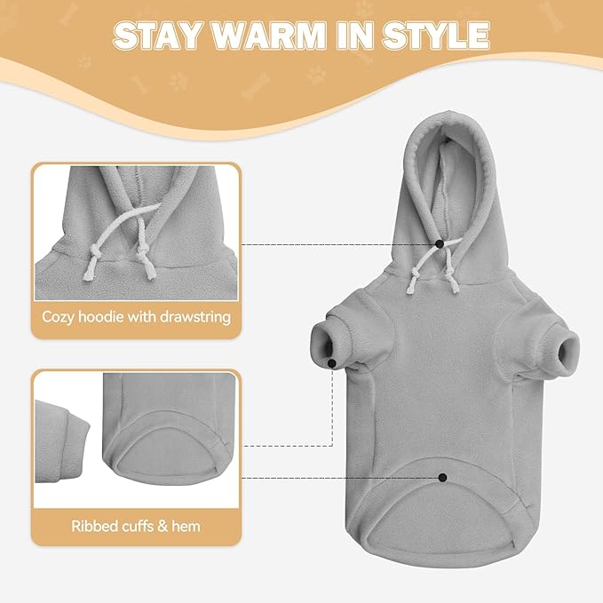 Dog Sweaters for Small Dogs,Dog Hoodies,Warm Fleece Sweatshirt with Hood & Pocket,Leash Hole,Cozy Cold Weather Puppy Clothes Pet Sweater for Small Dogs(Grey,S)