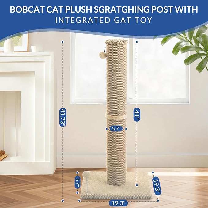 Cat Craft Cat Scratching Post Large Reticulate Carpet Scratching Post for Indoor Cats, Tall Cat Scratch Post, Carpet Cat Scratcher with Replaceable Toys, Sturdy Base, Large, Beige