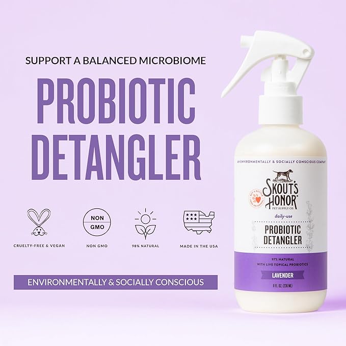 Skout's Honor Probiotic Pet Detangler Spray - Hydrating & Conditioning with Avocado Oil, 97% Natural, Paraben & Sulfate-Free, softens for a More brushable Coat, Daily Use, 8oz, Lavender, 2-Pack