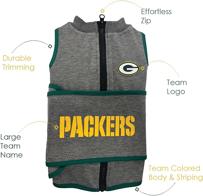 NFL Green Bay Packers Dog Anxiety Shirt Calming Soothing Solution Vest, for Dogs & Cats with Anxiety, Fears, Fireworks, Loud Noises, Dark, Lonely Keeps Dogs Calm Feeling Safe, Relaxing Jacket, Small