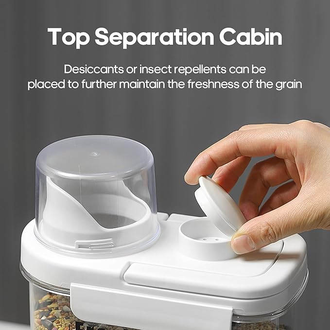 1.7 Qt/1.6 L Bird Seed Storage Container with Lids Airtight Measuring Cup, Bird Seed Dispenser Pet Food Container Are Used to Store Bird Food, Chicken Feed BPA Free (1.6L, White)