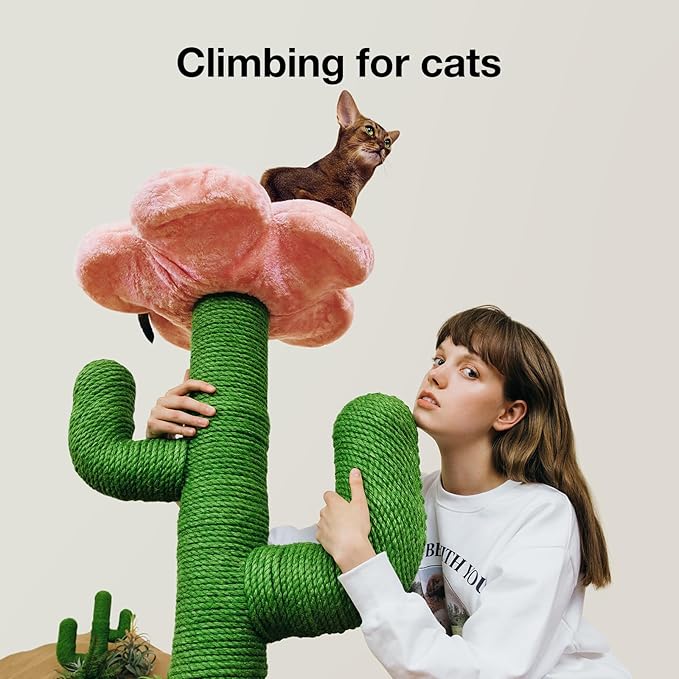 VETRESKA 41.3" Cat Scratching Post with Bed, Tall Cat Scratch Post for Indoor Cats, 2-in-1 Cat Tree Tower, Extra Large Sisal Cat Scratcher Durable Cat Scratch Tree Tower with Soft Cozy Fluffy Perch