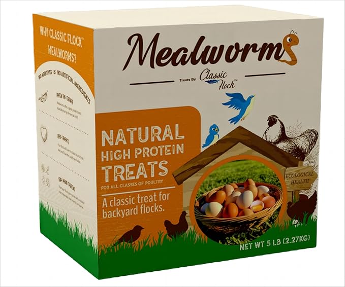 5lb Dried mealworms - High Protein, Pure Natural, Delicious - Ideal for Chickens, Birds, Ducks, Lizards, Turtles, Fish, and Reptiles, 5lb Meal Worms