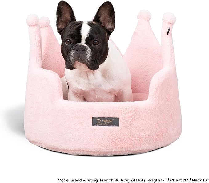 NANDOG Pet Gear Crown Cozy Round Dog & Cat Bed Collection Washable Indoor Pet Bed for Small Breeds-Soft Bed Fits in Crate or Kennel-Made of Ultra Soft Micro-Plush Material (Royal Blush Pink Prive 18")