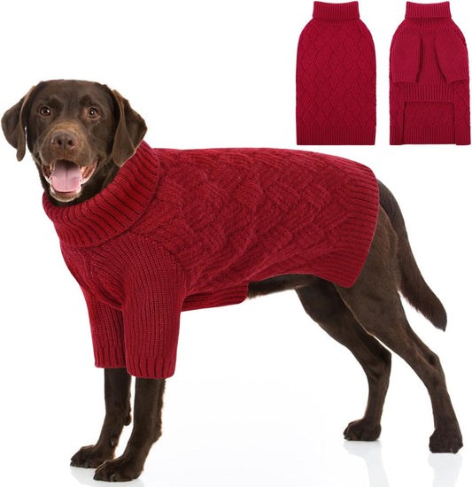 SUNFURA Dog Sweater Large Size Dog, XXL Pet Sweaters for Extra Large Dogs, Doggy Warm Turtleneck Christmas Sweatshirt Cold Weather Knit Pullover for Golden Retriever, Red XXL