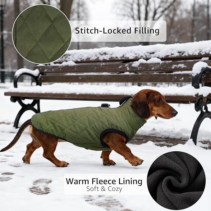 SCENEREAL Dachshund Winter Dog Vest Coat with Harness Built in, Warm Puppy Jacket for Small Medium Dogs, Cold Weather Coat with Zipper, Fleece Puffer Vest Windproof Snow Clothes