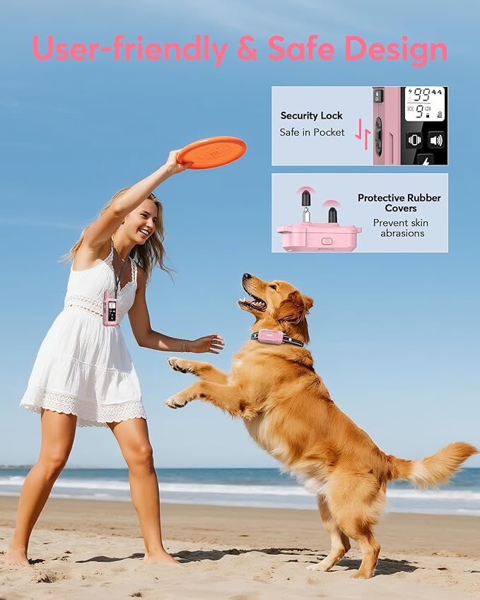 Jugbow Dog Training Collar - 4200FT Training Collars with Remote, IPX8 Waterproof E-Collar with 4 Training Modes, Security Lock for Dogs 10-120lbs(Pink)