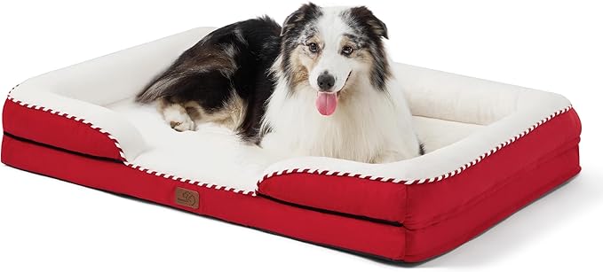 Bedsure XL Orthopedic Dog Bed for Extra Large Dogs - Washable XLarge Dog Cat Bed Waterproof, Comfort Dogs Couch Sofa with Washable Removable Cover, Pet Bed with Nonskid Bottom, Red, 42"