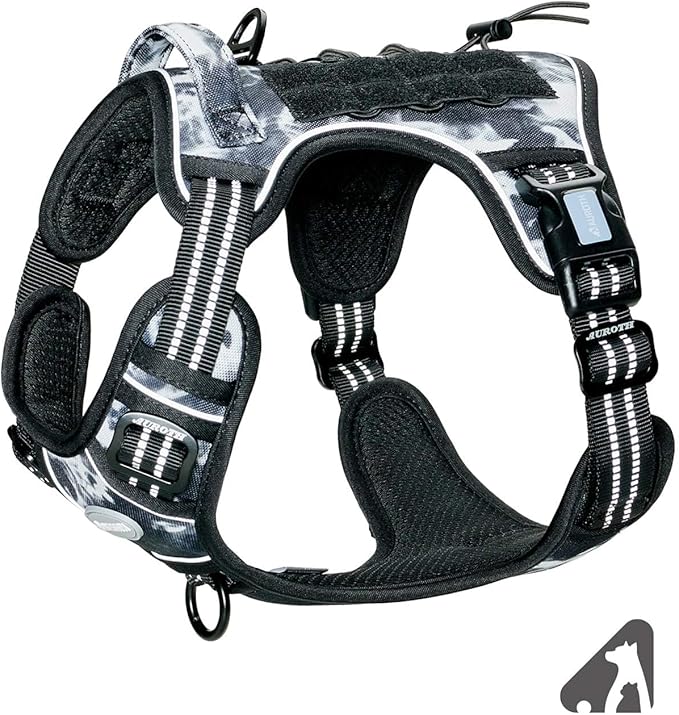 AUROTH Tactical Dog Harness for Small Medium Large Dogs No Pull Adjustable Pet Harness Reflective K9 Working Training Easy Control Pet Vest Military Service Dog Harnesses (XL, Black Ink)