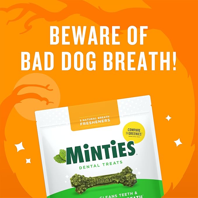 Minties Dental Chews for Dogs, 12 Count, Vet-Recommended Mint-Flavored Treats for Large Dogs Over 50 lbs, Dental Bones Clean Teeth, Fight Bad Breath, and Removes Plaque and Tartar